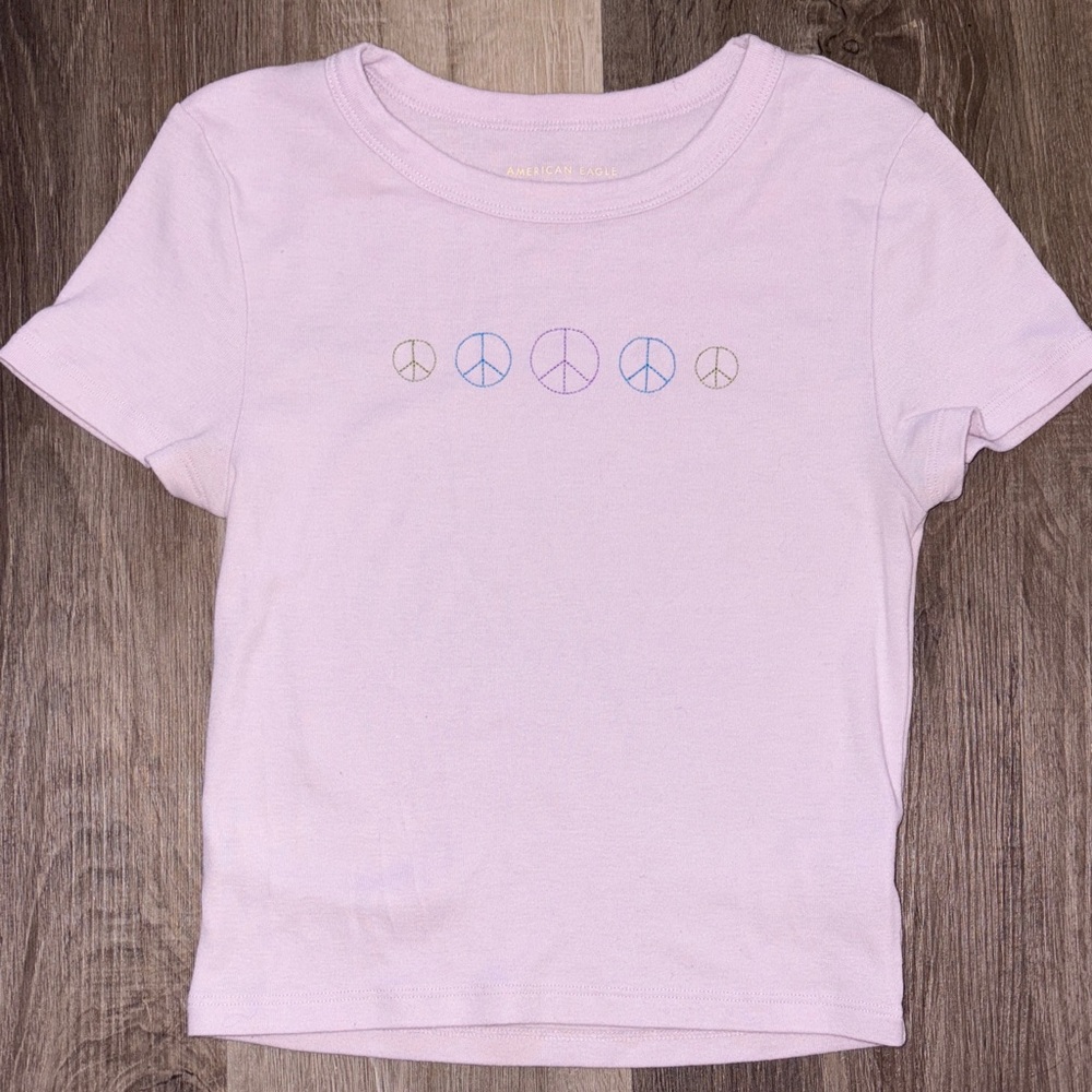 American Eagle Outfitters Light Pink Peace BabyTee